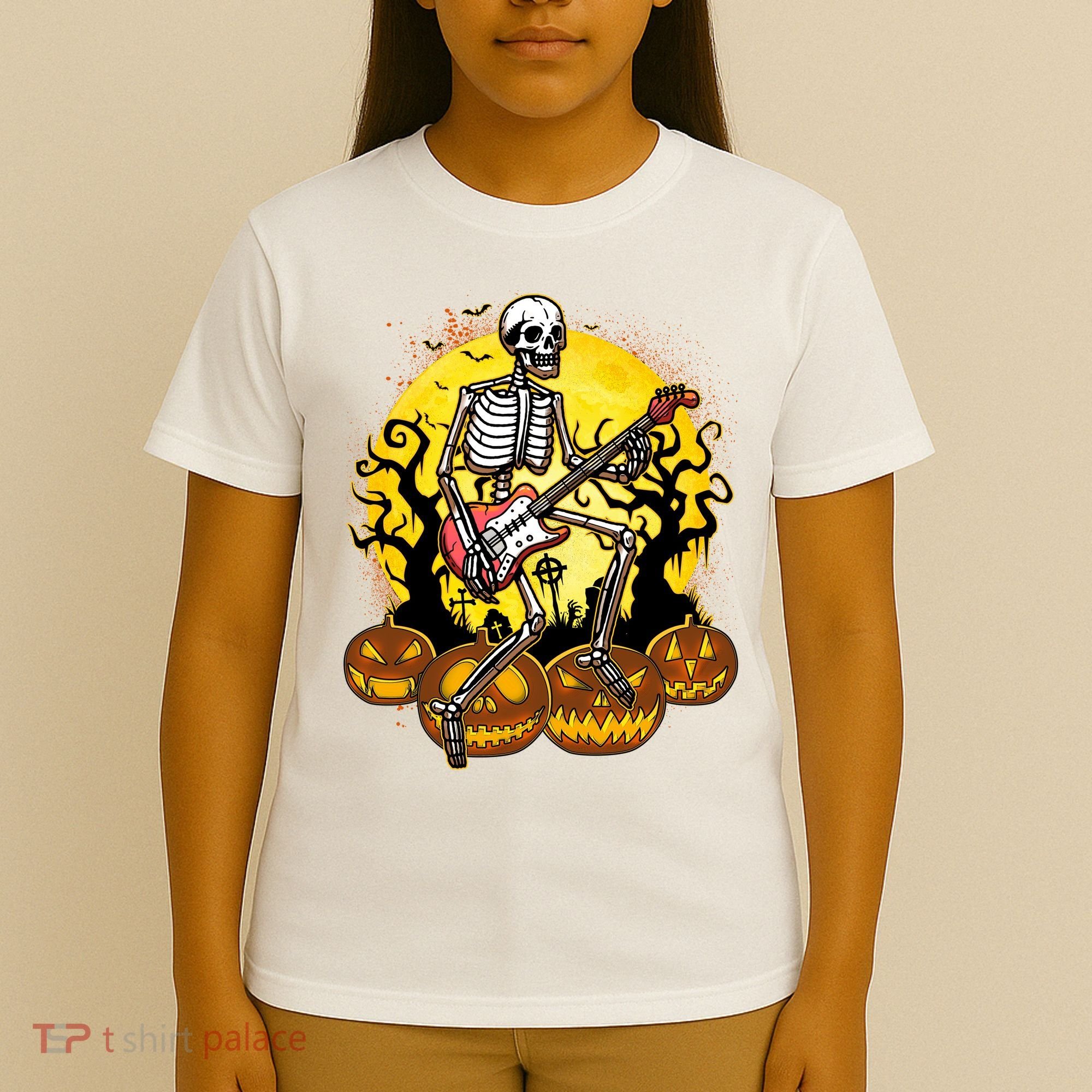 Funny Halloween Rocker Skeleton Rock With Electric Guitar T-Shirt