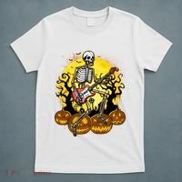 Funny Halloween Rocker Skeleton Rock With Electric Guitar T-Shirt thumb 5