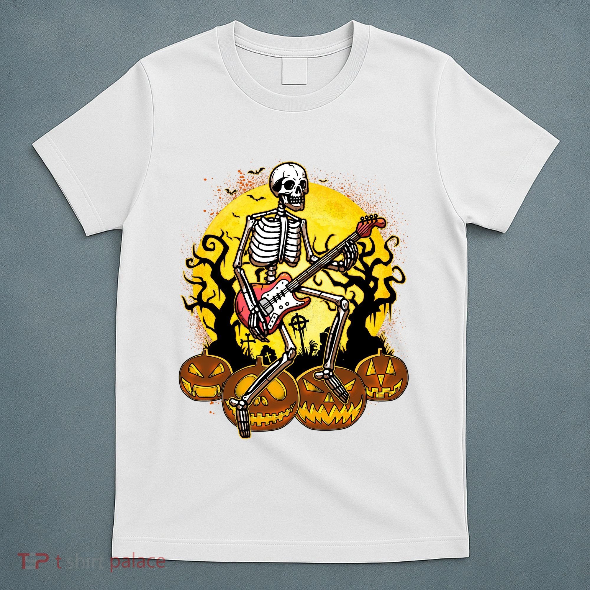 Funny Halloween Rocker Skeleton Rock With Electric Guitar T-Shirt