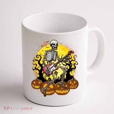 Funny Halloween Rocker Skeleton Rock With Electric Guitar Coffee Mug back