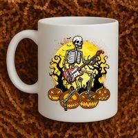 Funny Halloween Rocker Skeleton Rock With Electric Guitar Coffee Mug thumb 2