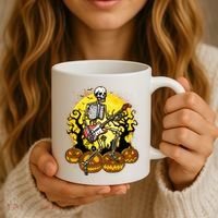 Funny Halloween Rocker Skeleton Rock With Electric Guitar Coffee Mug thumb 3