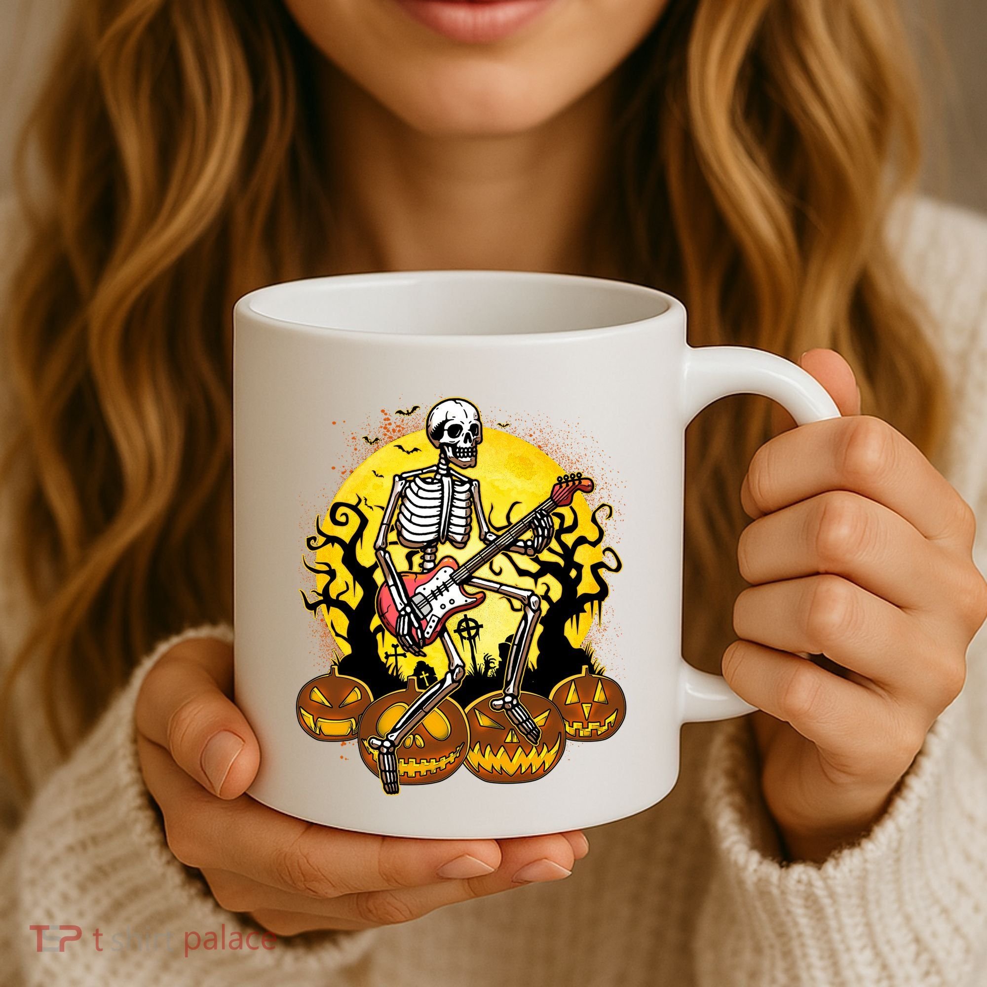 Funny Halloween Rocker Skeleton Rock With Electric Guitar Coffee Mug