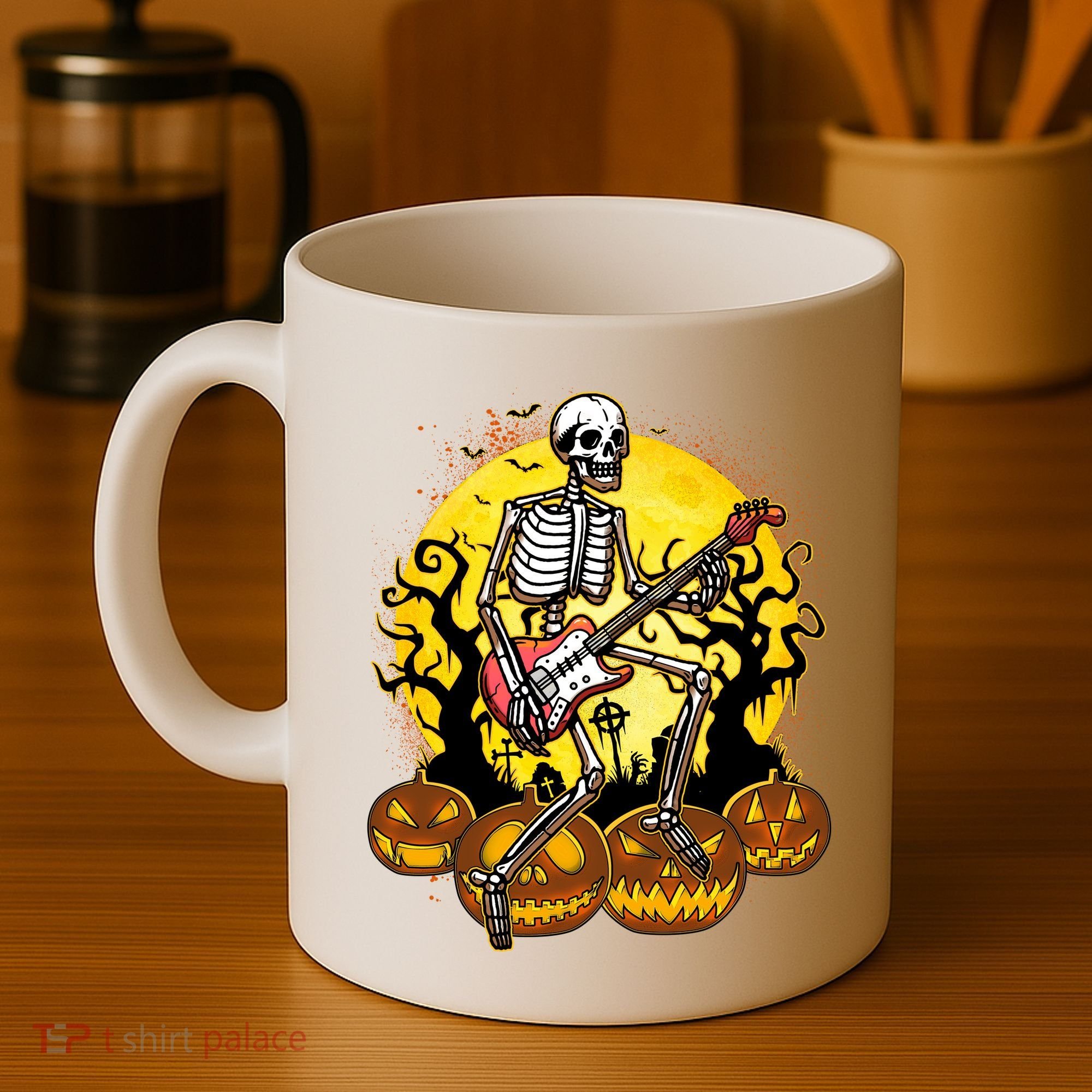 Funny Halloween Rocker Skeleton Rock With Electric Guitar Coffee Mug