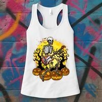 Funny Halloween Rocker Skeleton Rock With Electric Guitar Women's Tank Top thumb 3