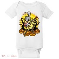 Funny Halloween Rocker Skeleton Rock With Electric Guitar Baby Bodysuit thumb 0