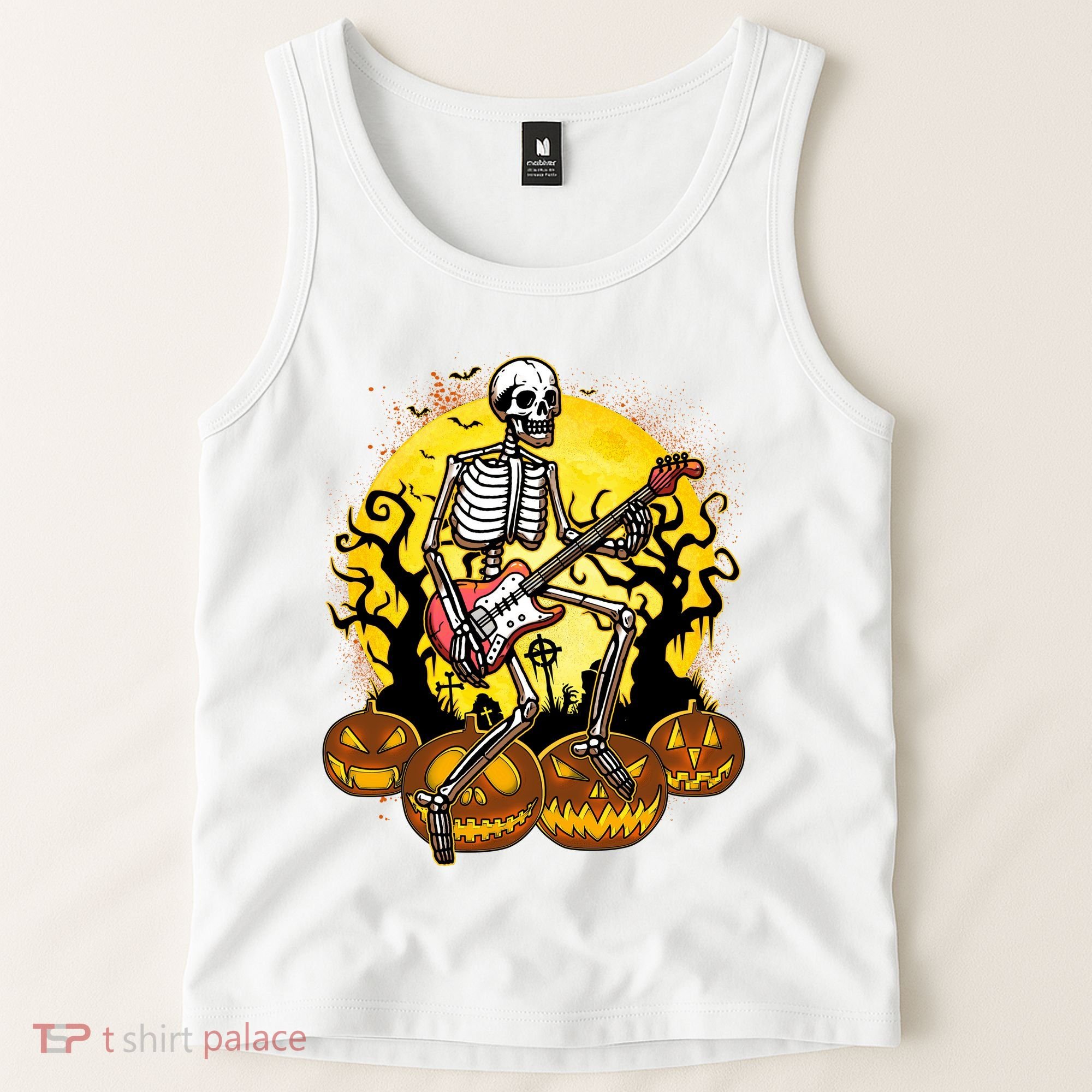Funny Halloween Rocker Skeleton Rock With Electric Guitar Tank Top
