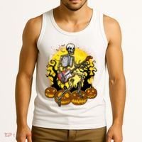 Funny Halloween Rocker Skeleton Rock With Electric Guitar Tank Top thumb 3