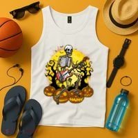 Funny Halloween Rocker Skeleton Rock With Electric Guitar Tank Top thumb 4
