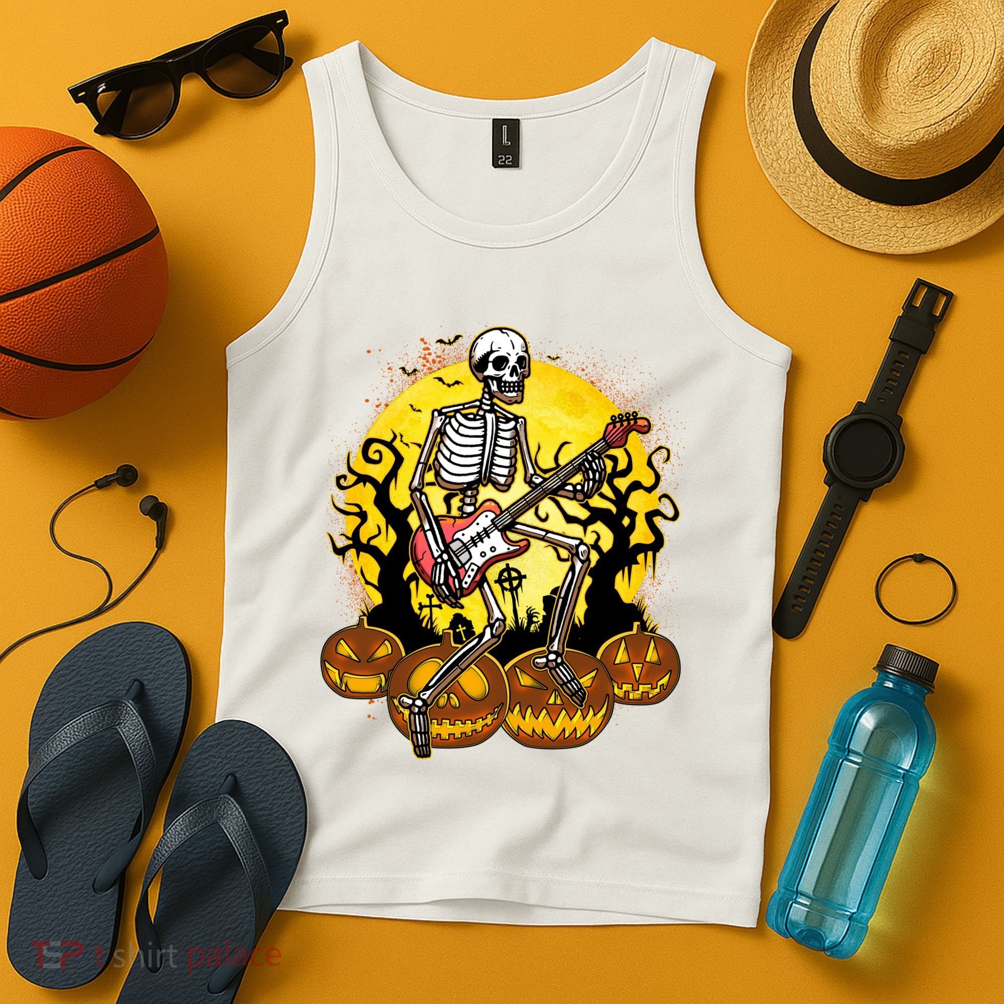 Funny Halloween Rocker Skeleton Rock With Electric Guitar Tank Top
