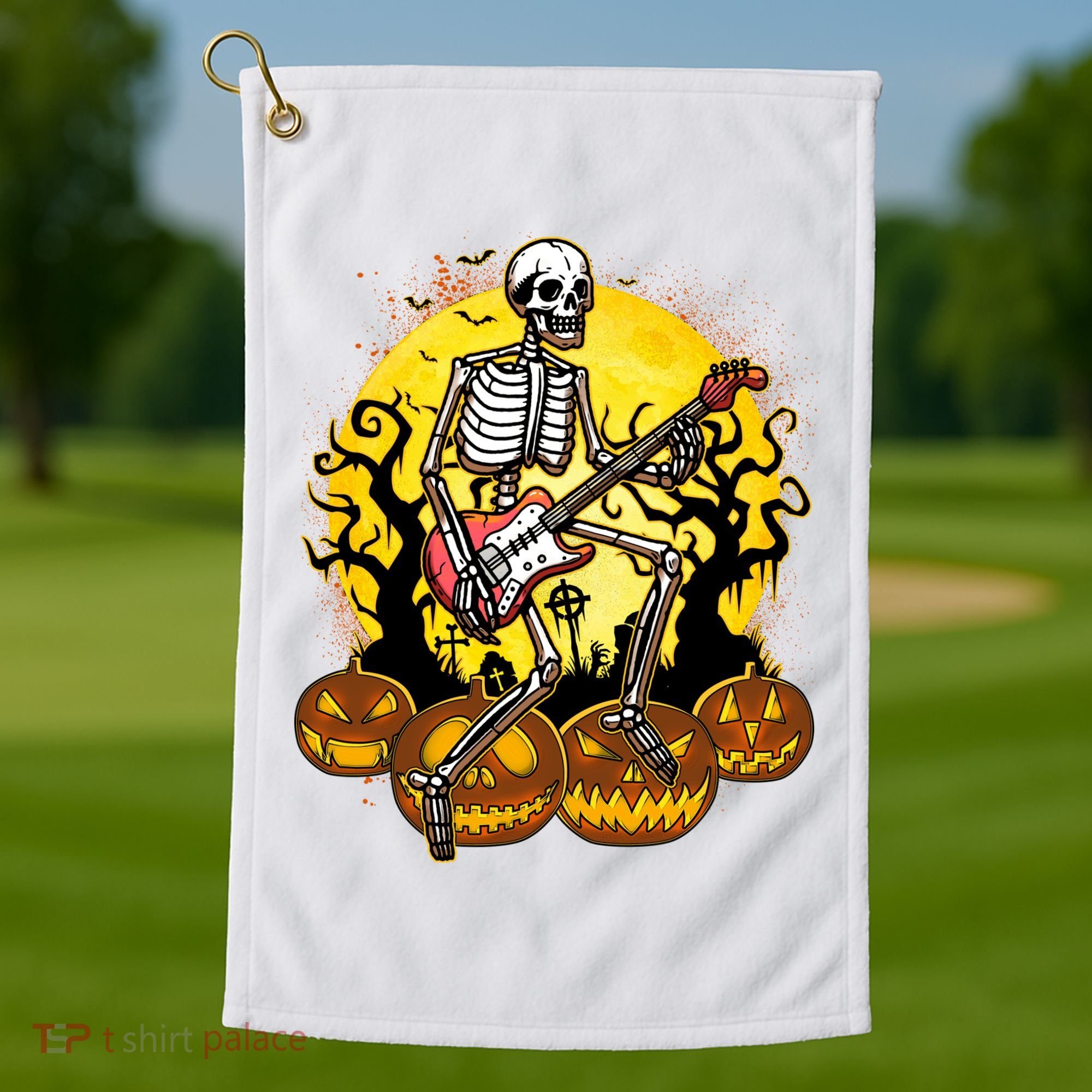 Funny Halloween Rocker Skeleton Rock With Electric Guitar Golf Towel