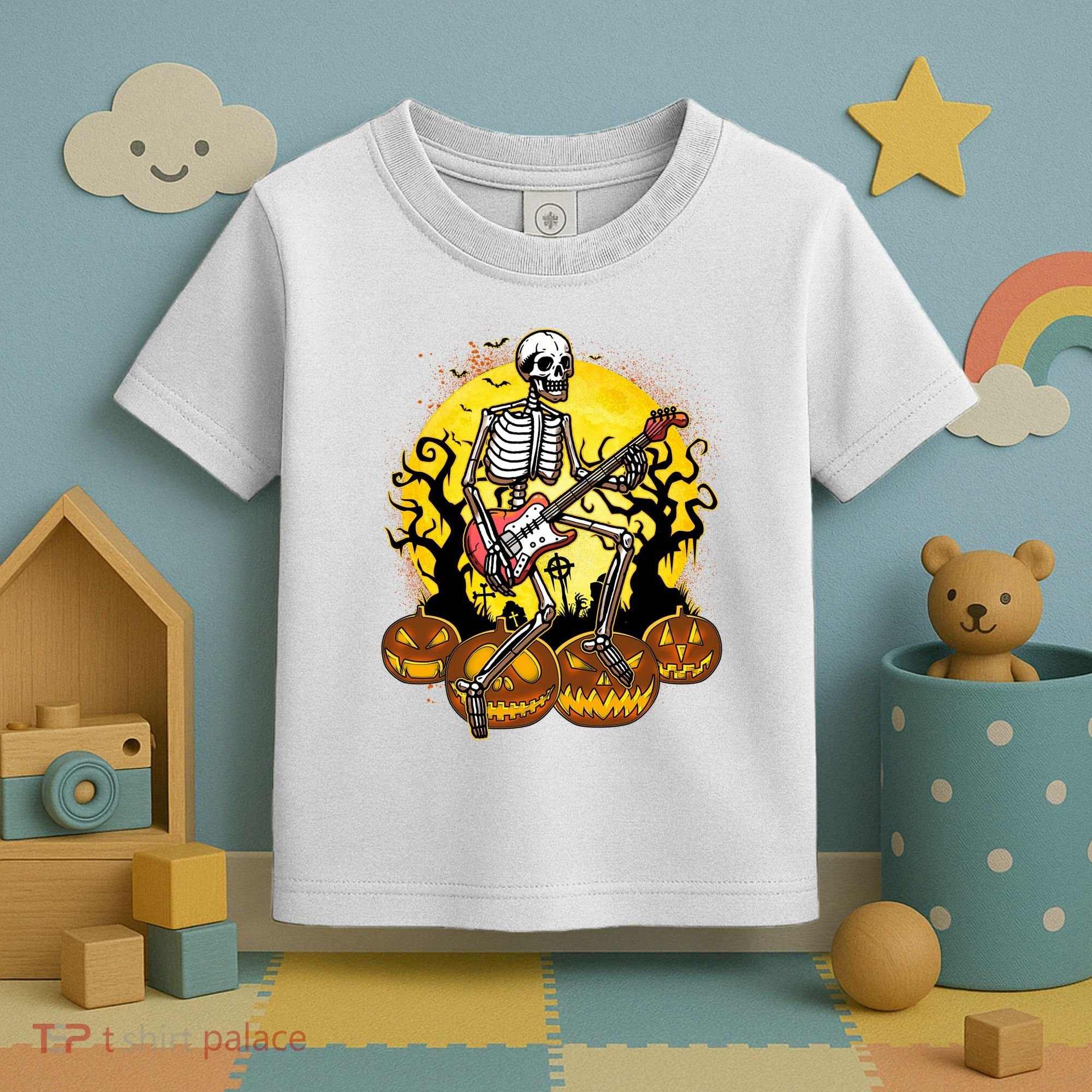 Funny Halloween Rocker Skeleton Rock With Electric Guitar Toddler T-Shirt