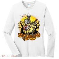Funny Halloween Rocker Skeleton Rock With Electric Guitar Women's Long Sleeve Shirt thumb 0
