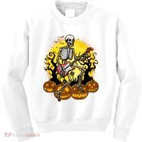 Funny Halloween Rocker Skeleton Rock With Electric Guitar Kids Sweatshirt thumb 0
