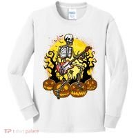 Funny Halloween Rocker Skeleton Rock With Electric Guitar Kids Long Sleeve Shirt thumb 0