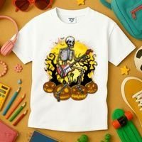 Funny Halloween Rocker Skeleton Rock With Electric Guitar Kids T-Shirt thumb 3