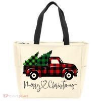 Festive Holiday Red Truck Delivering Christmas Trees Tote Bag thumb 0