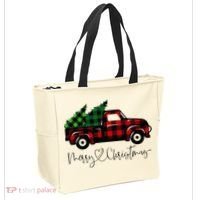 Festive Holiday Red Truck Delivering Christmas Trees Tote Bag thumb 2