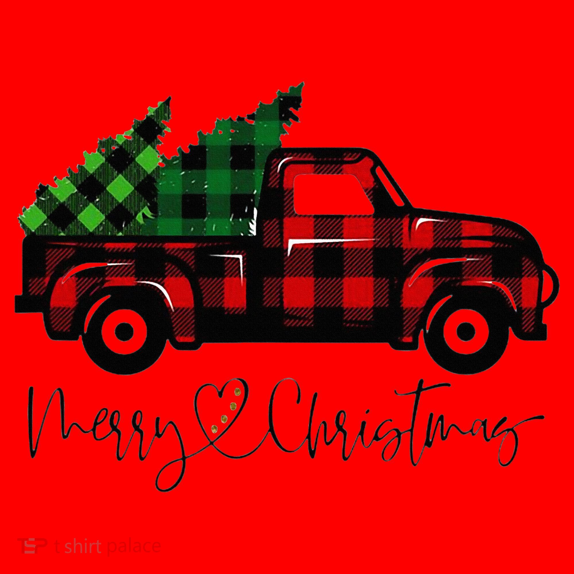 Festive Holiday Red Truck Delivering Christmas Trees Santa Hat