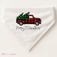 Festive Holiday Red Truck Delivering Christmas Trees USA-Made Doggie Bandana thumb 0