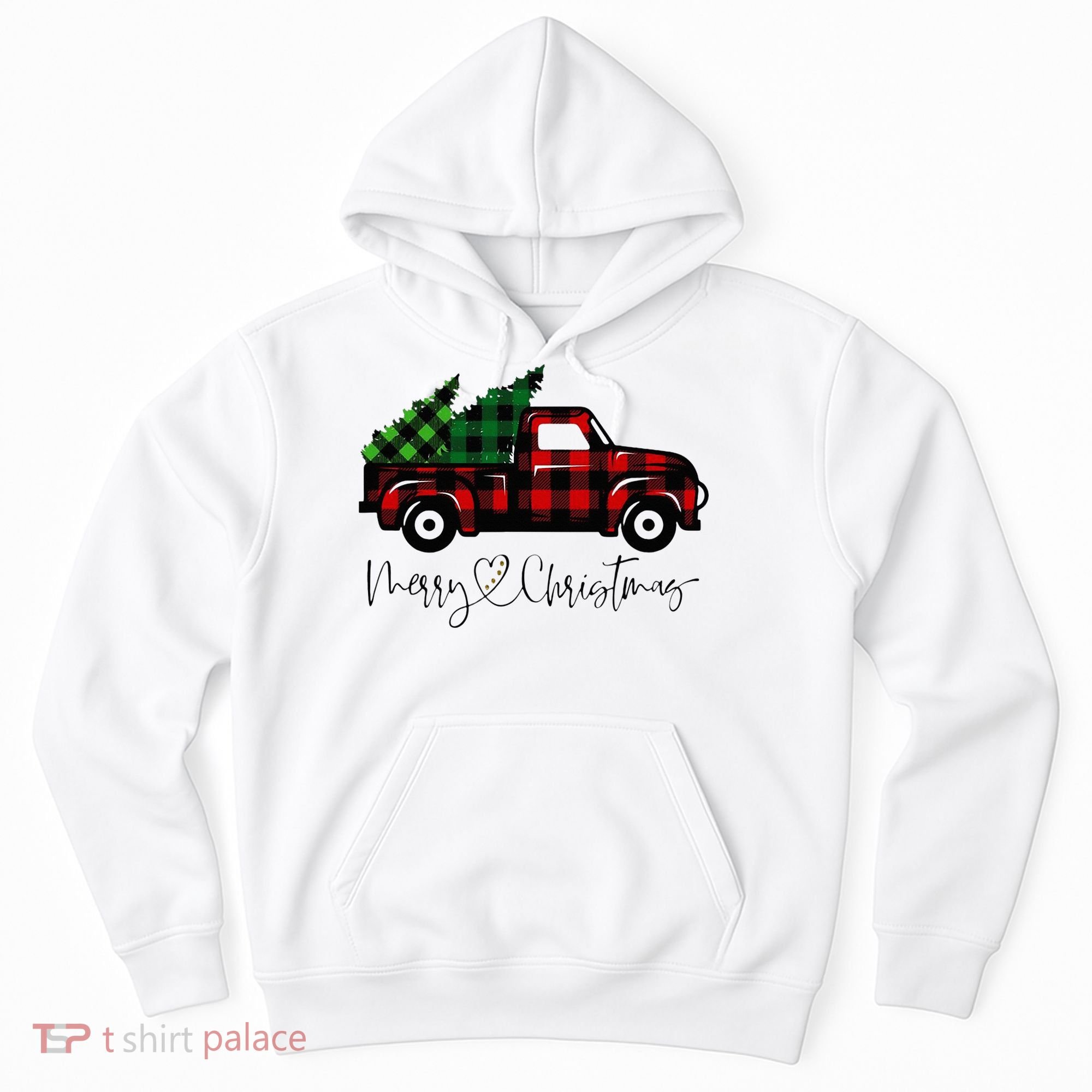 Festive Holiday Red Truck Delivering Christmas Trees Hoodie