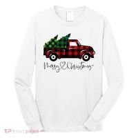 Festive Holiday Red Truck Delivering Christmas Trees Long Sleeve Shirt thumb 0