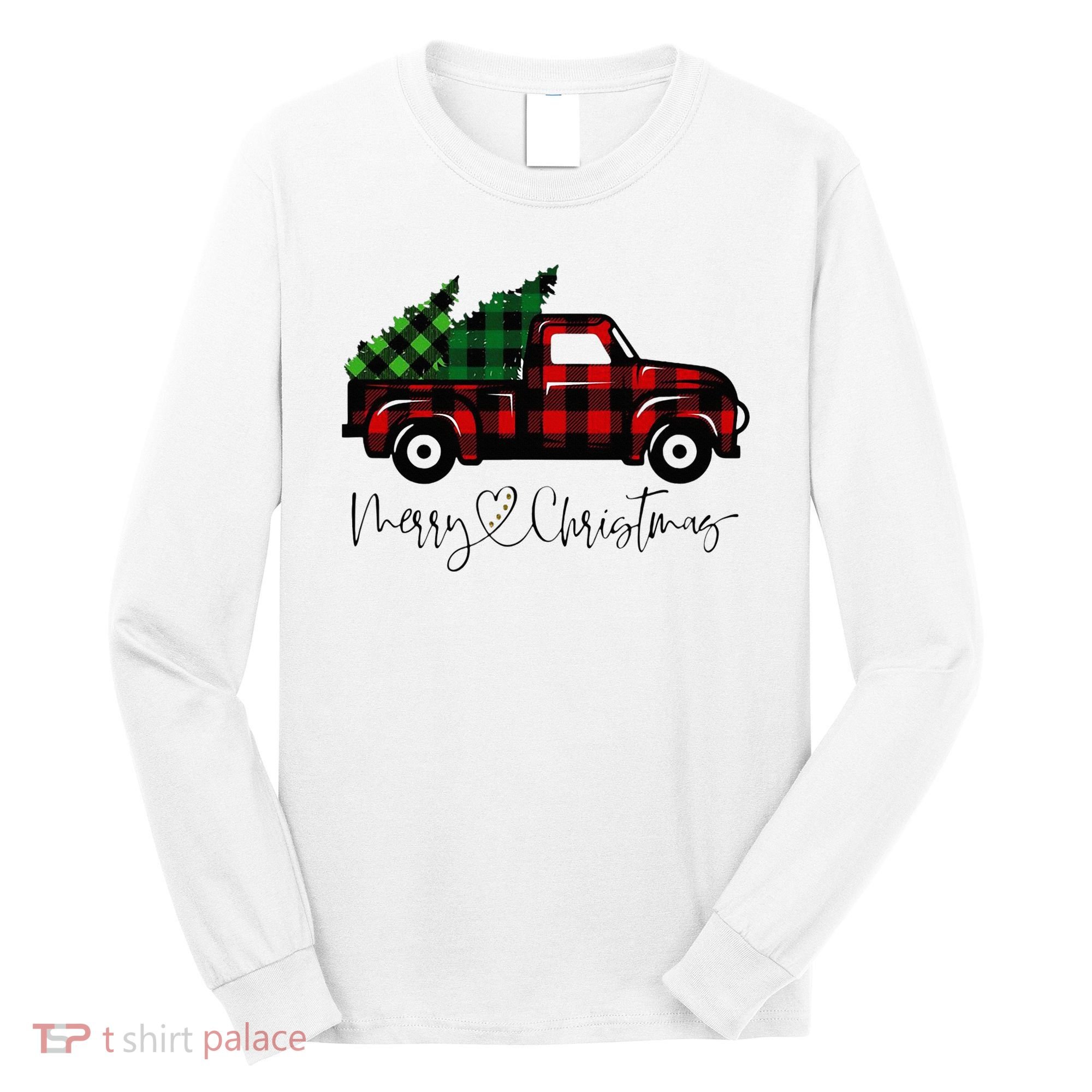 Festive Holiday Red Truck Delivering Christmas Trees Long Sleeve Shirt