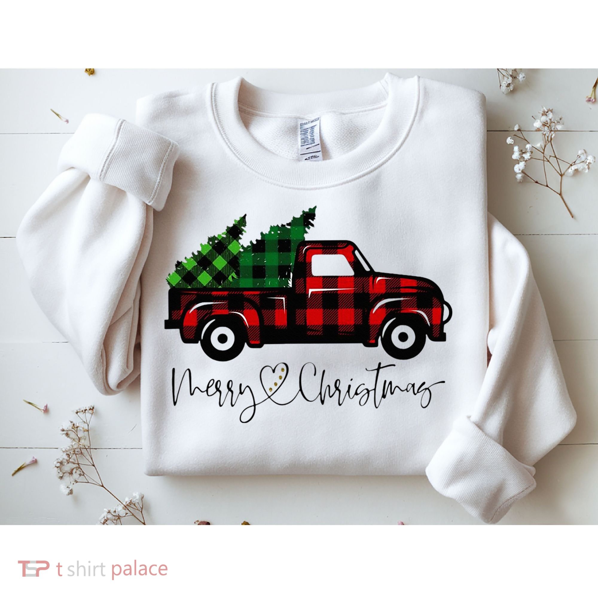 Festive Holiday Red Truck Delivering Christmas Trees Sweatshirt