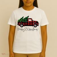 Festive Holiday Red Truck Delivering Christmas Trees T-Shirt thumb 4