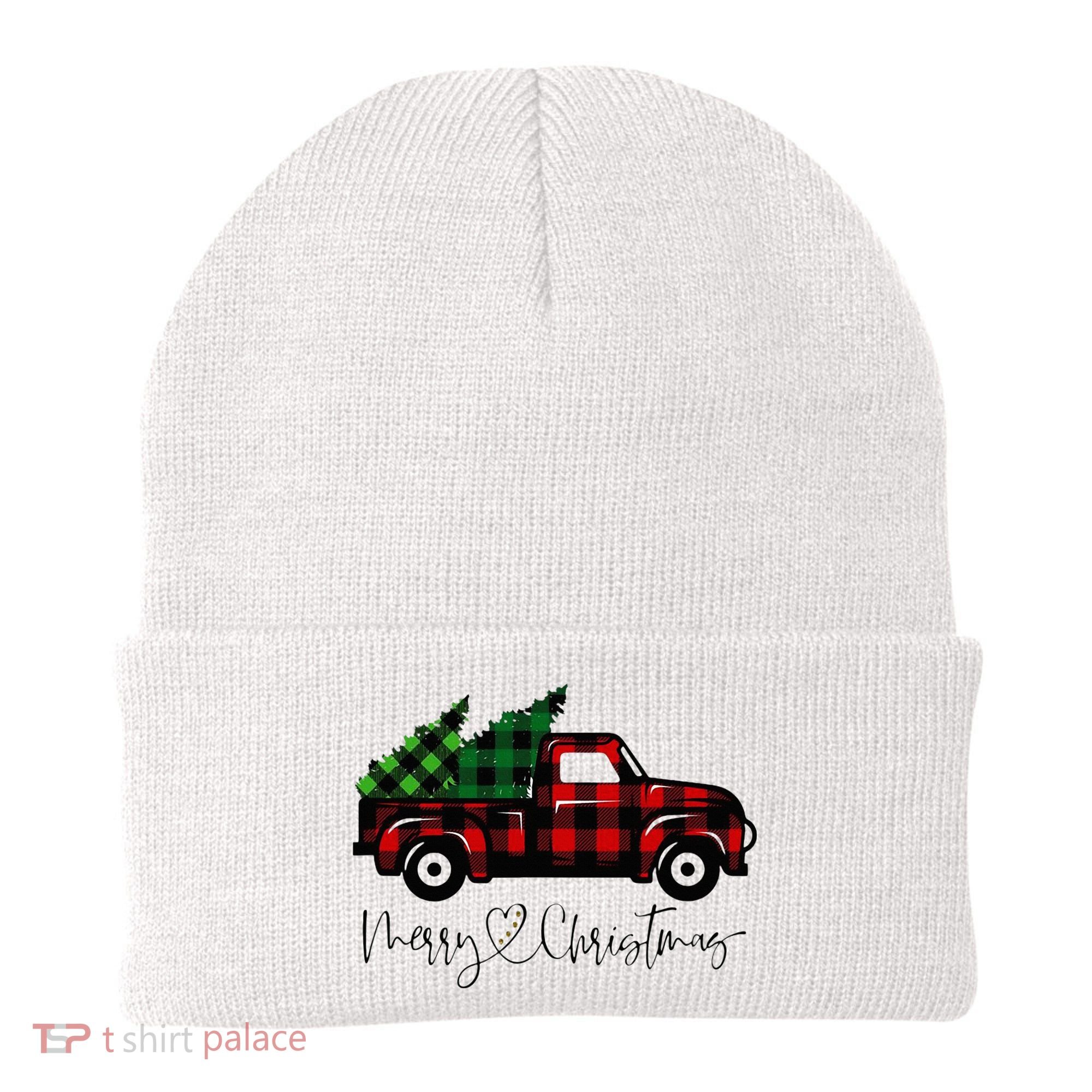 Festive Holiday Red Truck Delivering Christmas Trees Beanie