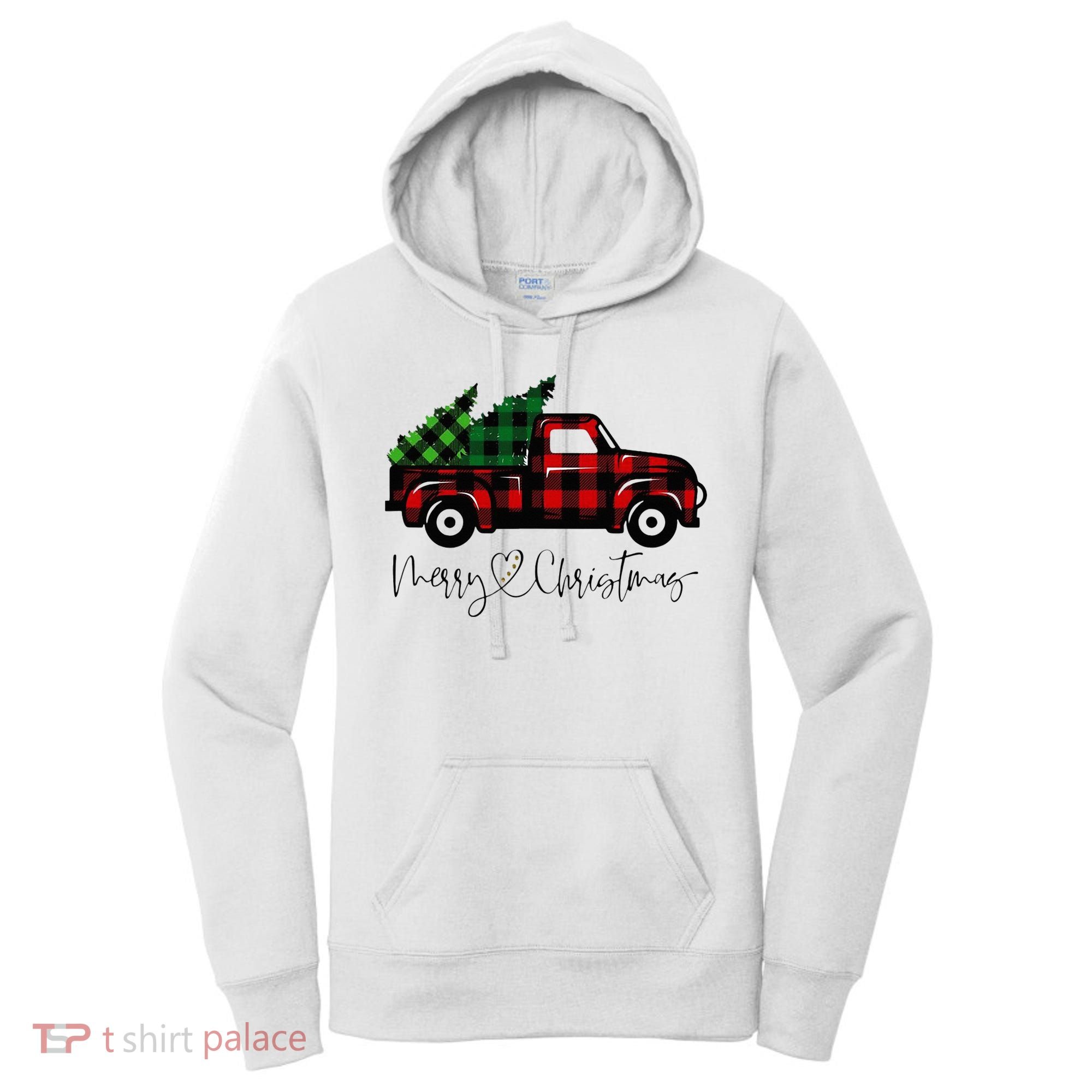 Festive Holiday Red Truck Delivering Christmas Trees Women's Hoodie