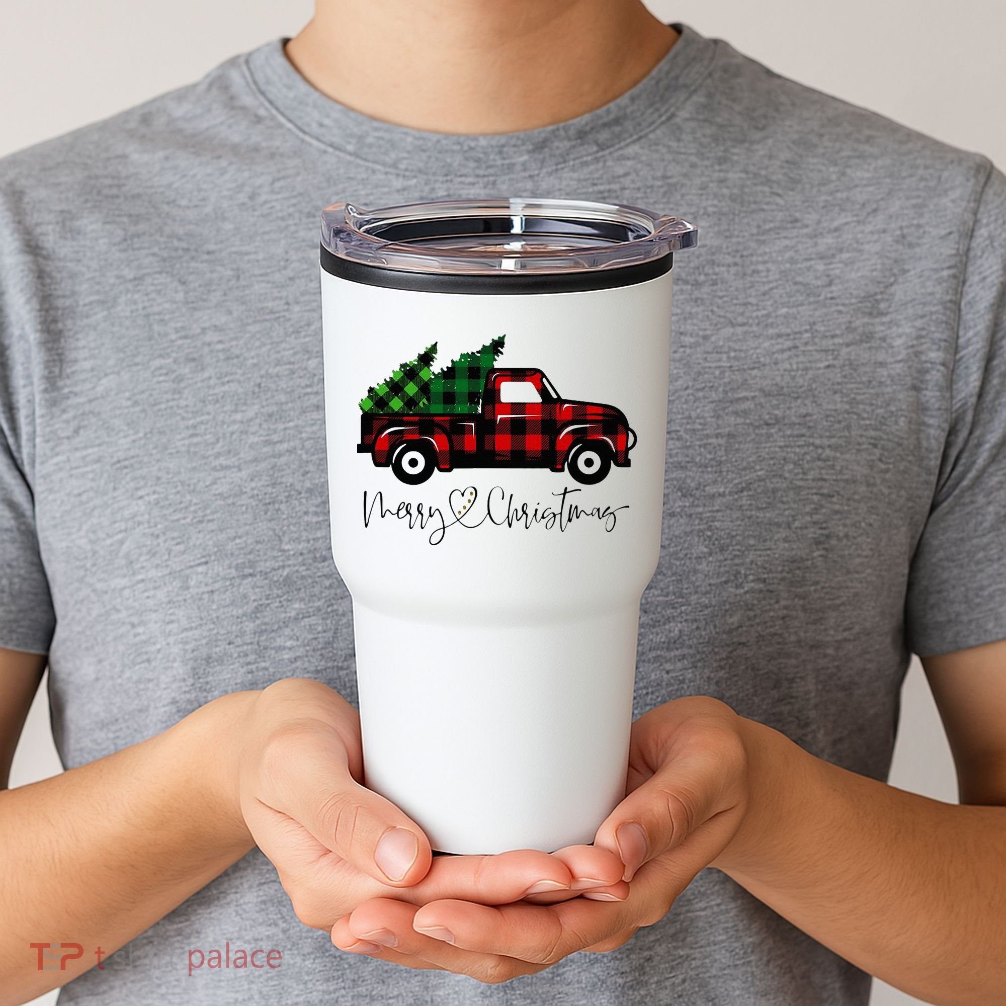 Festive Holiday Red Truck Delivering Christmas Trees Tumbler