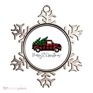 Festive Holiday Red Truck Delivering Christmas Trees Ornament