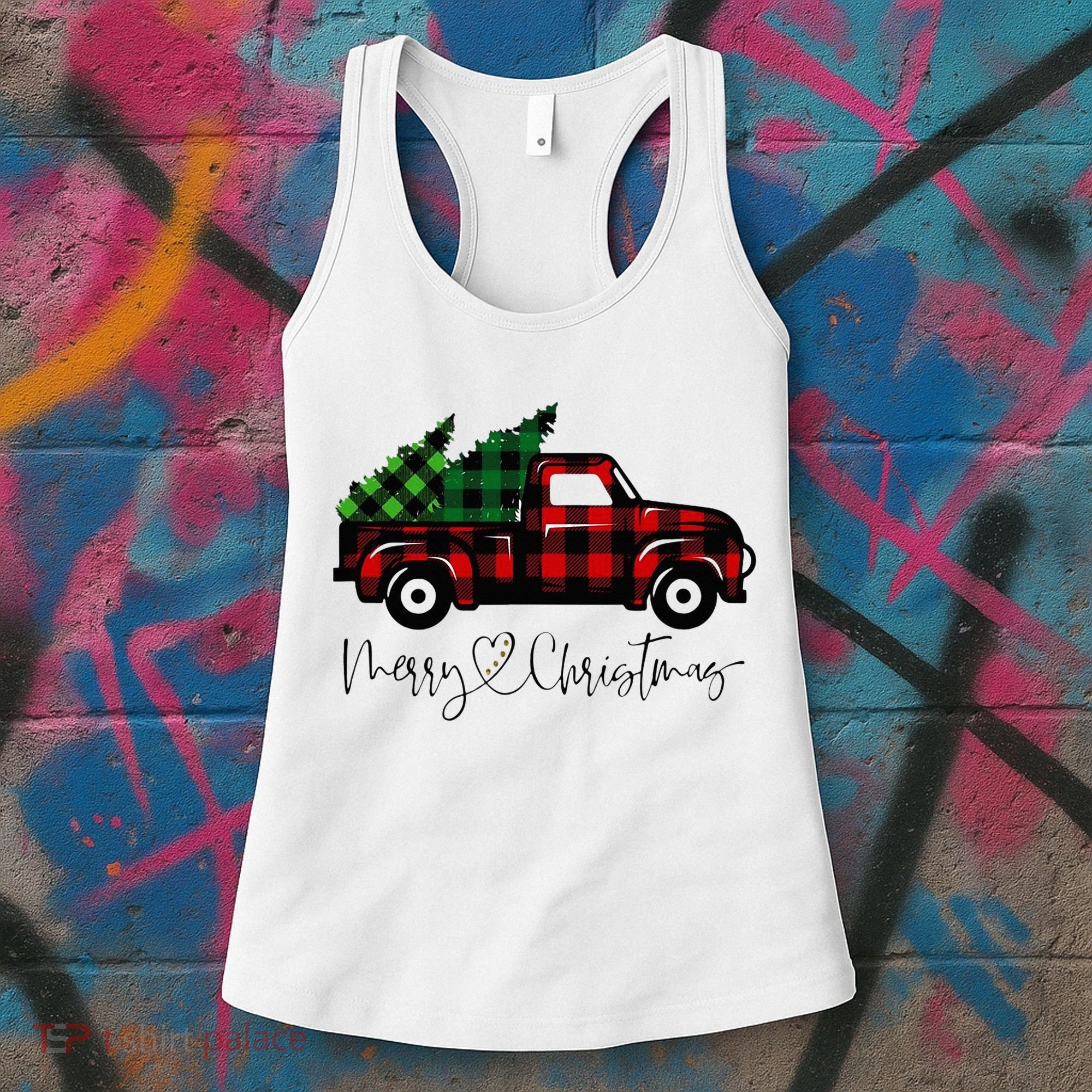Festive Holiday Red Truck Delivering Christmas Trees Women's Tank Top
