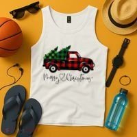 Festive Holiday Red Truck Delivering Christmas Trees Tank Top thumb 4