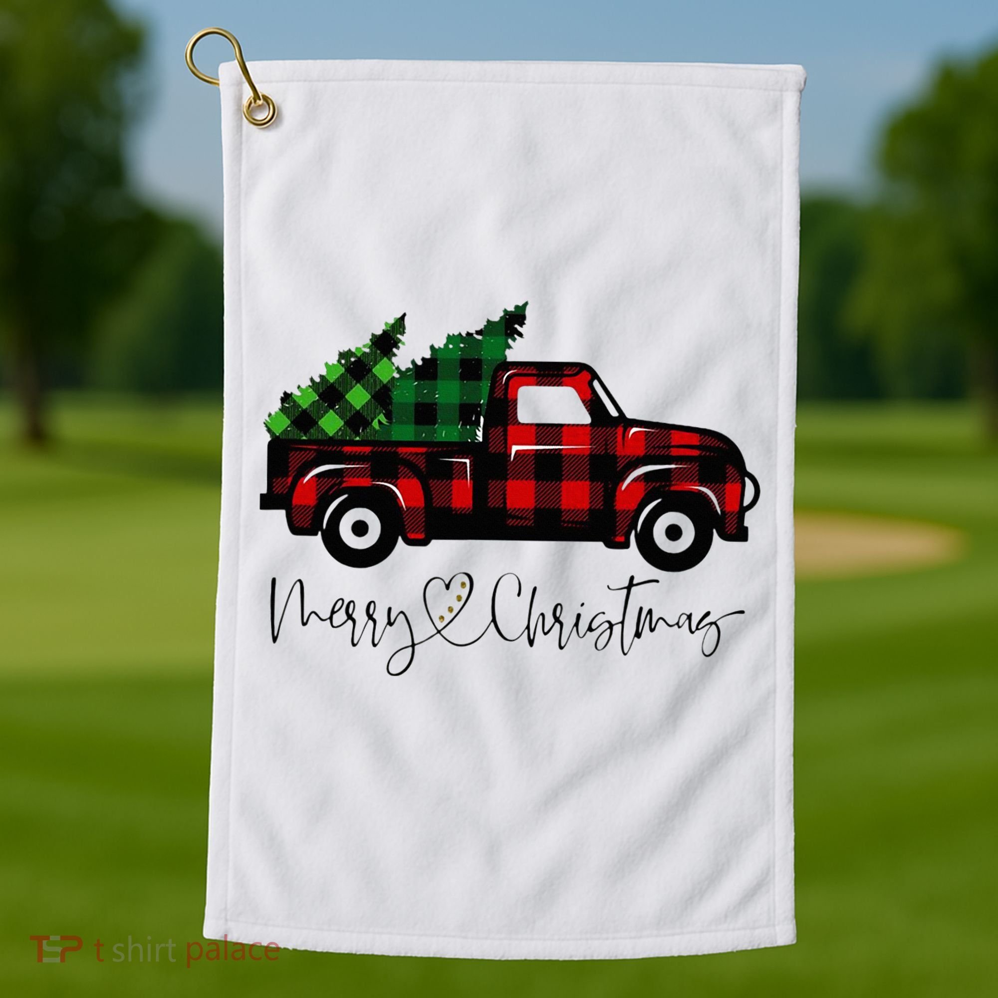 Festive Holiday Red Truck Delivering Christmas Trees Golf Towel