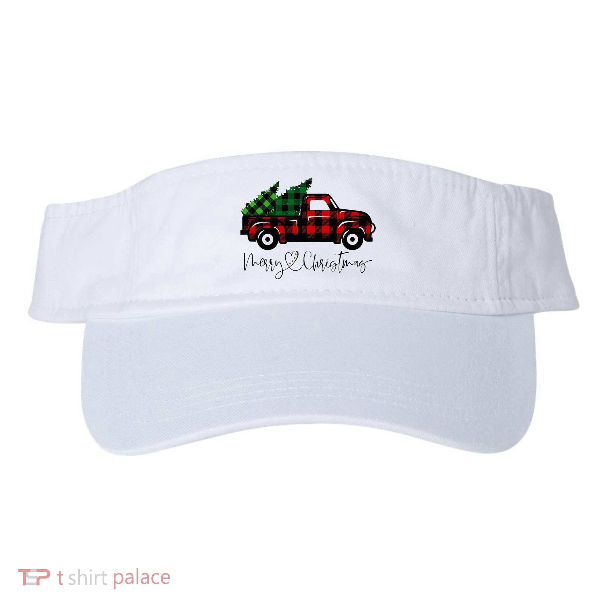 Festive Holiday Red Truck Delivering Christmas Trees Visor