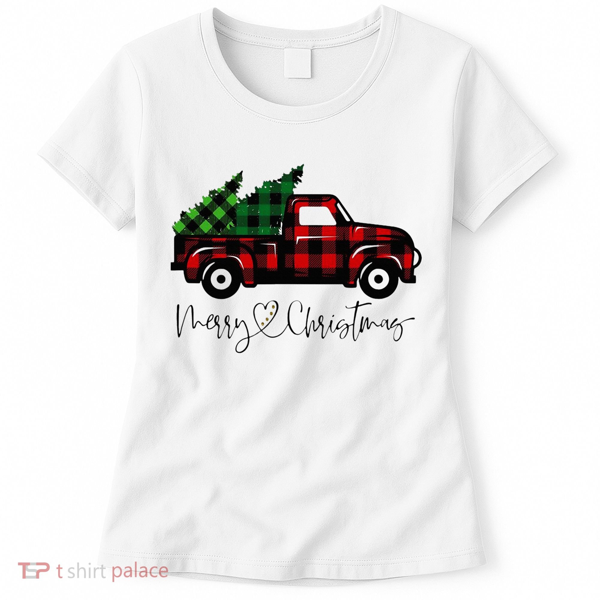 Festive Holiday Red Truck Delivering Christmas Trees Women's T-Shirt