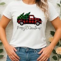 Festive Holiday Red Truck Delivering Christmas Trees Women's T-Shirt thumb 2