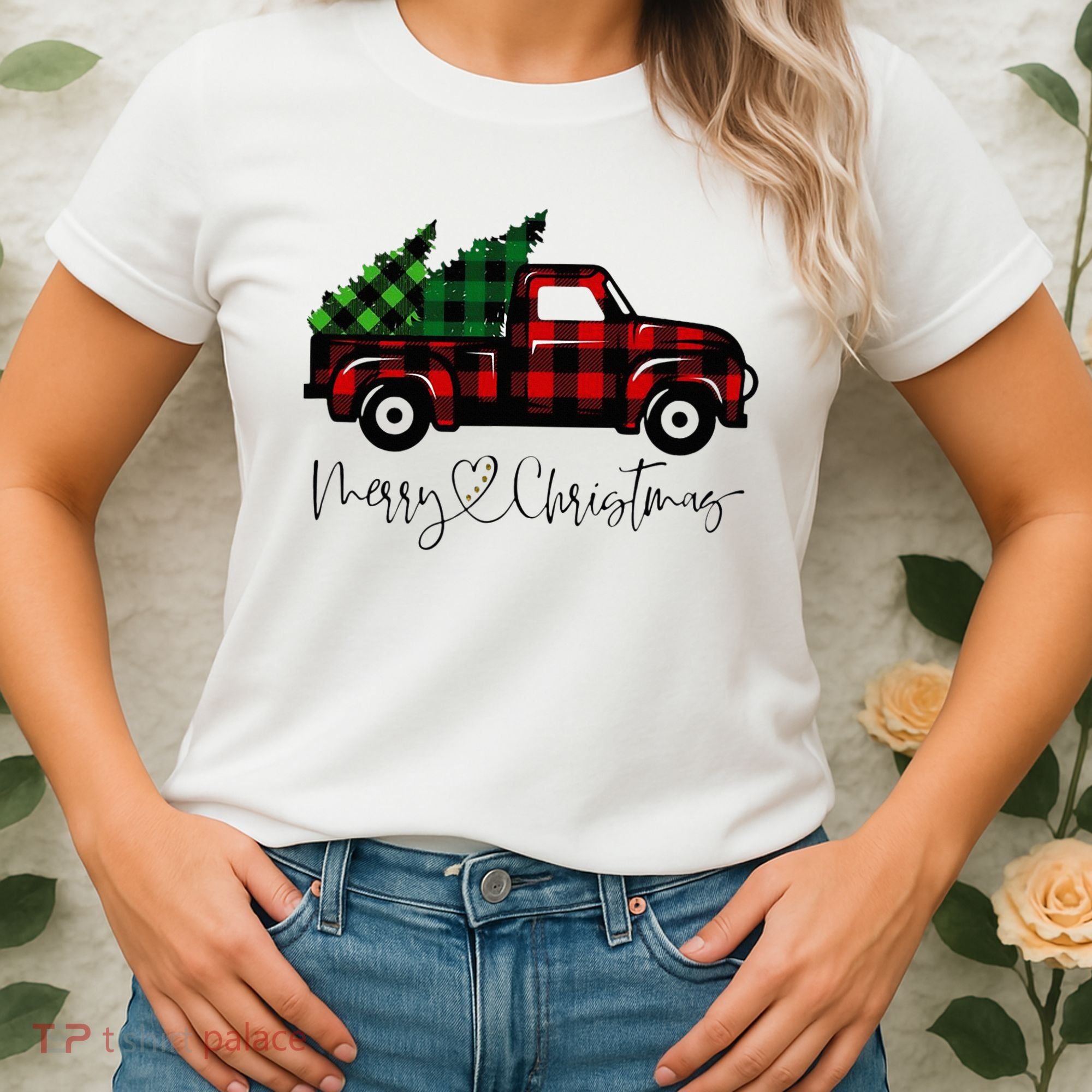 Festive Holiday Red Truck Delivering Christmas Trees Women's T-Shirt