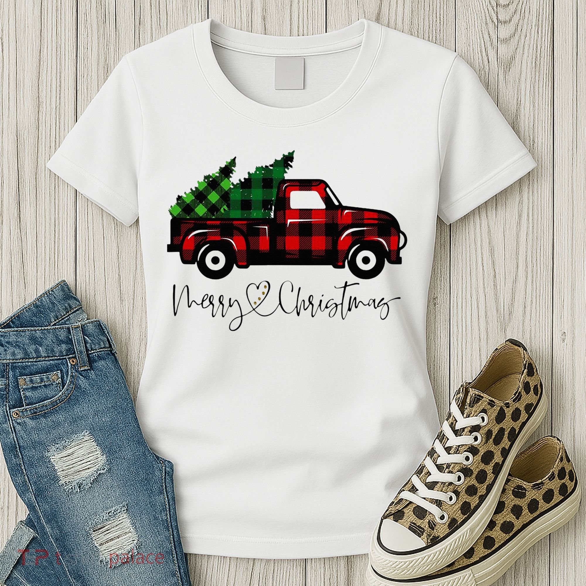 Festive Holiday Red Truck Delivering Christmas Trees Women's T-Shirt