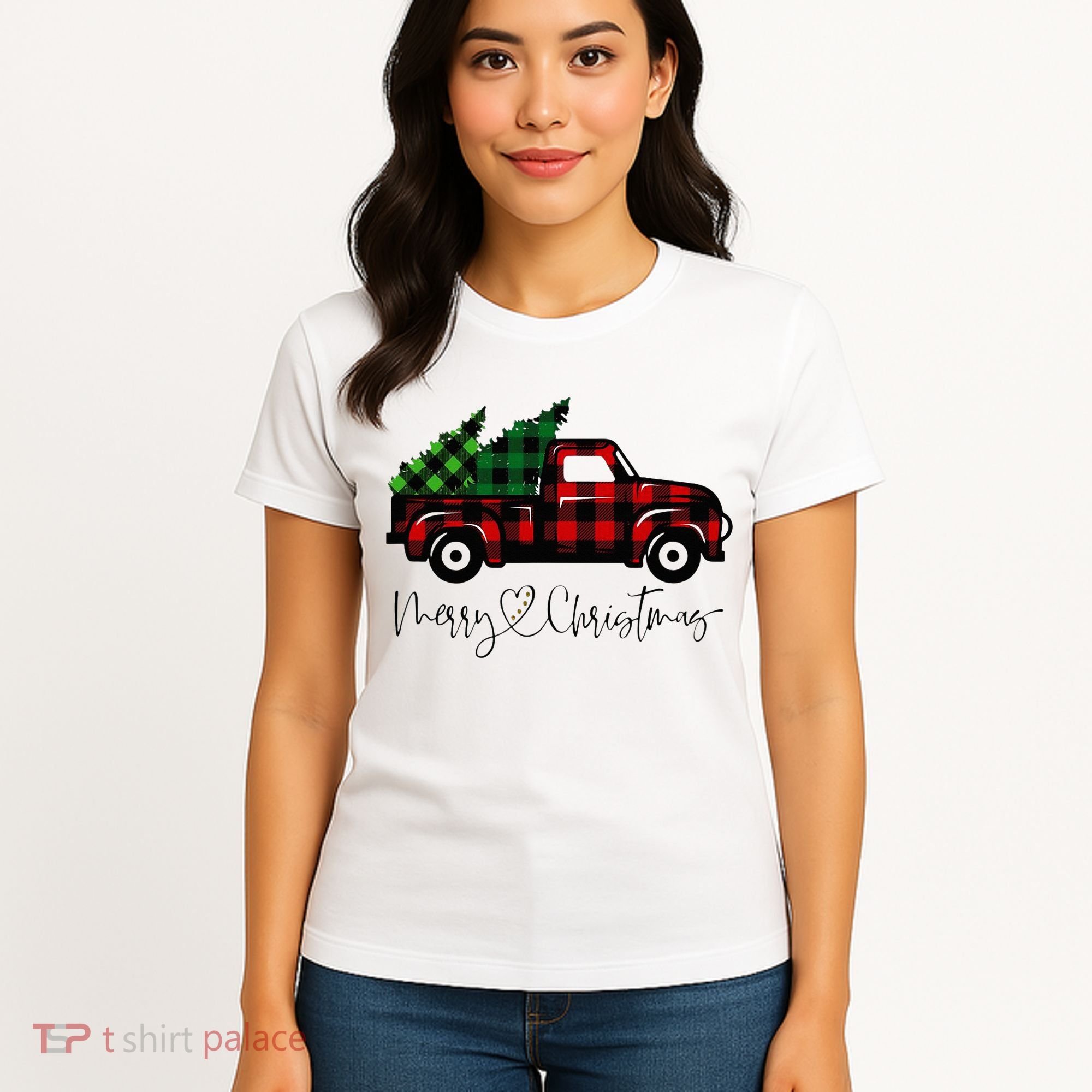 Festive Holiday Red Truck Delivering Christmas Trees Women's T-Shirt