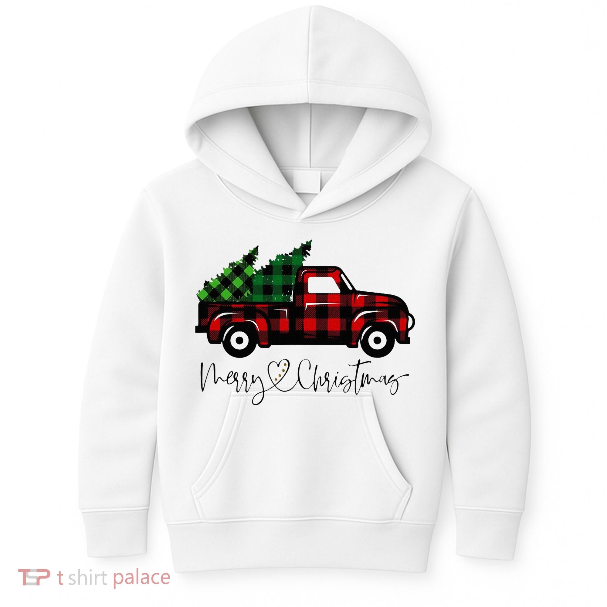 Festive Holiday Red Truck Delivering Christmas Trees Kids Hoodie
