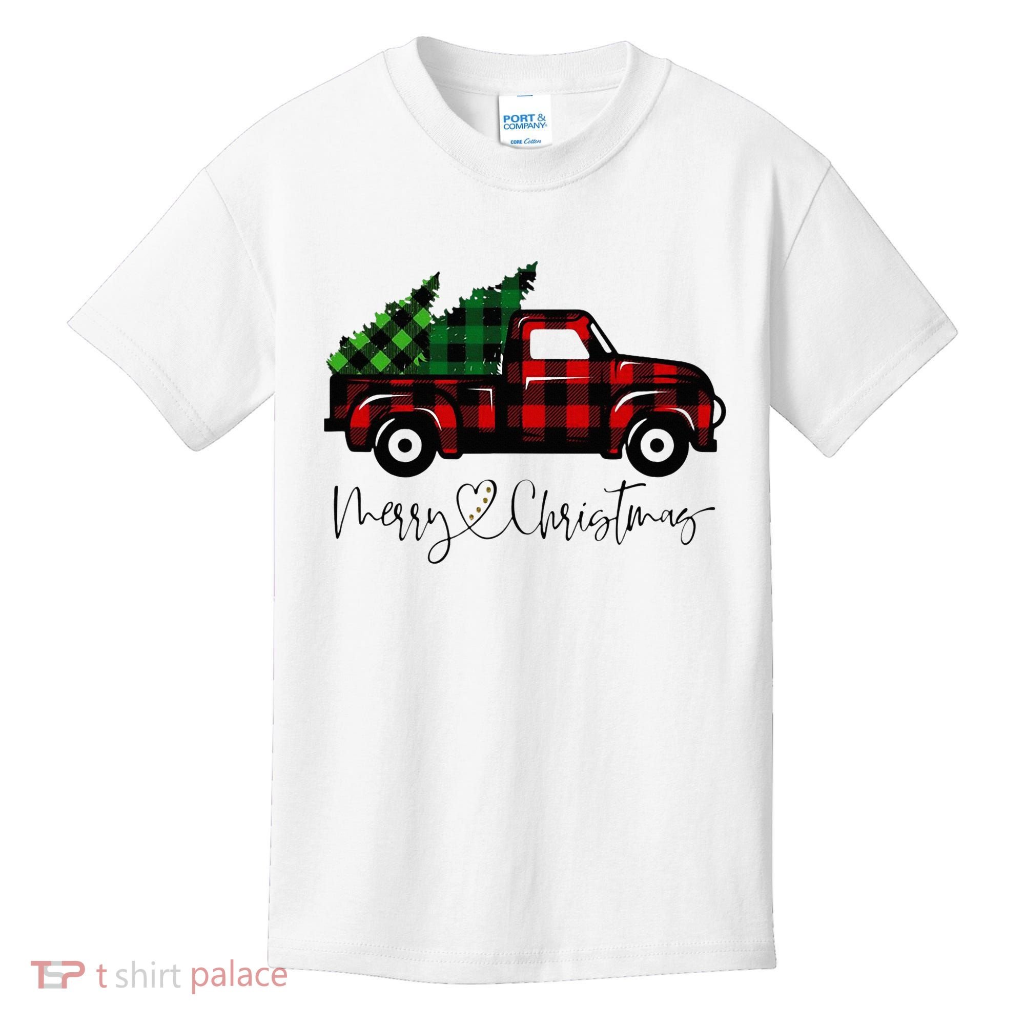 Festive Holiday Red Truck Delivering Christmas Trees Kids T-Shirt