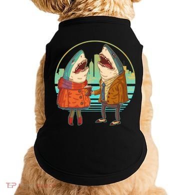 Funny Hipster Shark Couple Doggie Tank