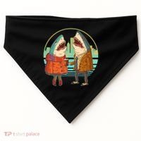 Funny Hipster Shark Couple USA-Made Doggie Bandana thumb 0