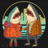 Funny Hipster Shark Couple USA-Made Doggie Bandana thumb 2