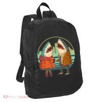 Funny Hipster Shark Couple Port Authority Crush Ripstop Backpack thumb 1
