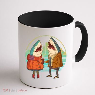 Funny Hipster Shark Couple Coffee Mug back