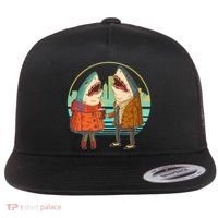 Funny Hipster Shark Couple Flat Bill Trucker Hat thumb 0